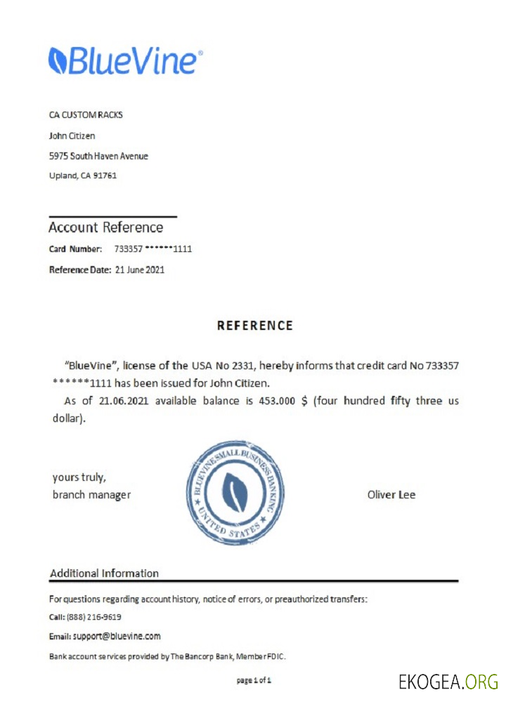 USA , Bluevine , référence template USA , Bluevine , référence template